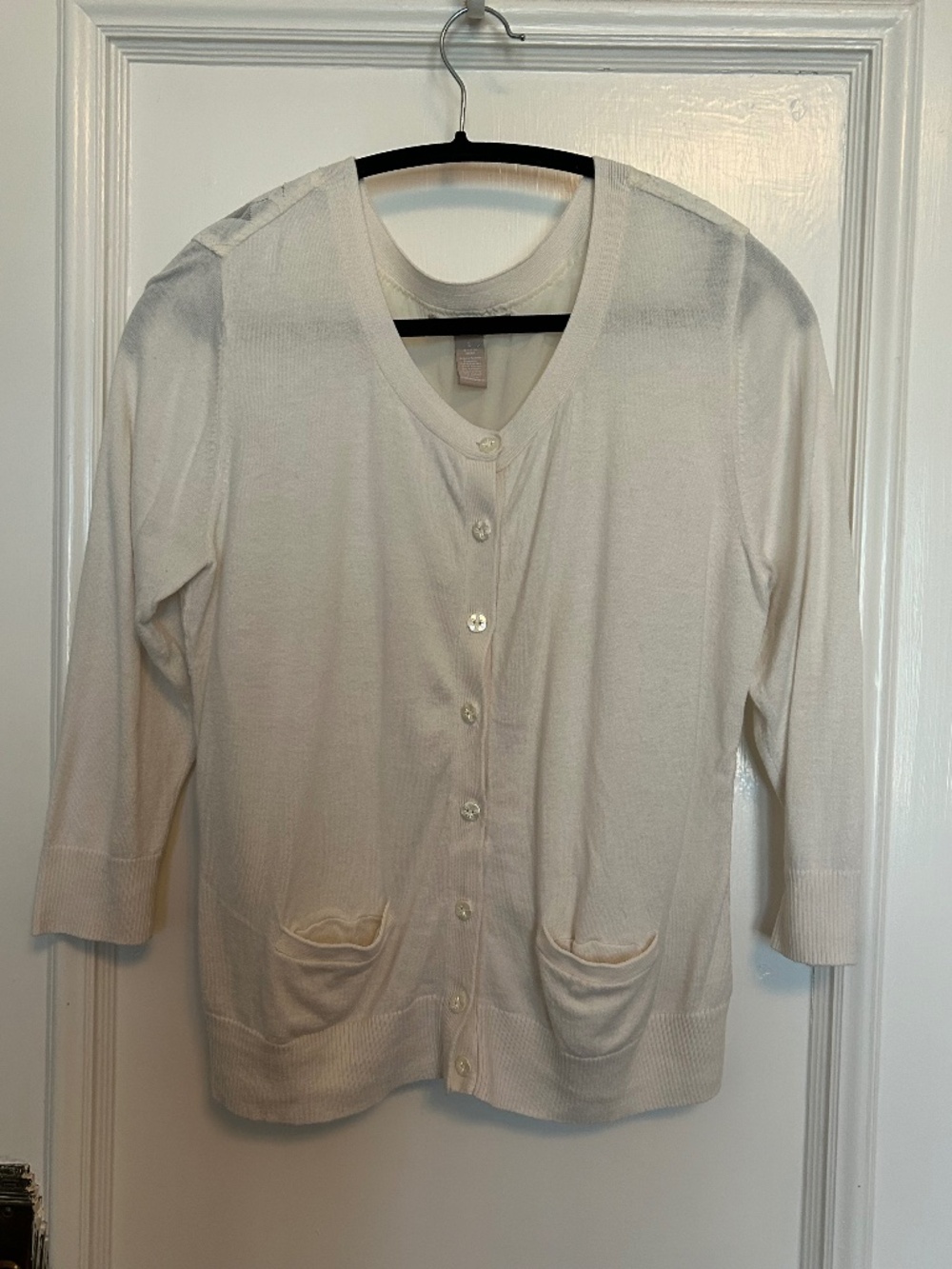 Banana Republic Off White Floral Lace Back Lightweight Feminine Cardigan Sz Lg
